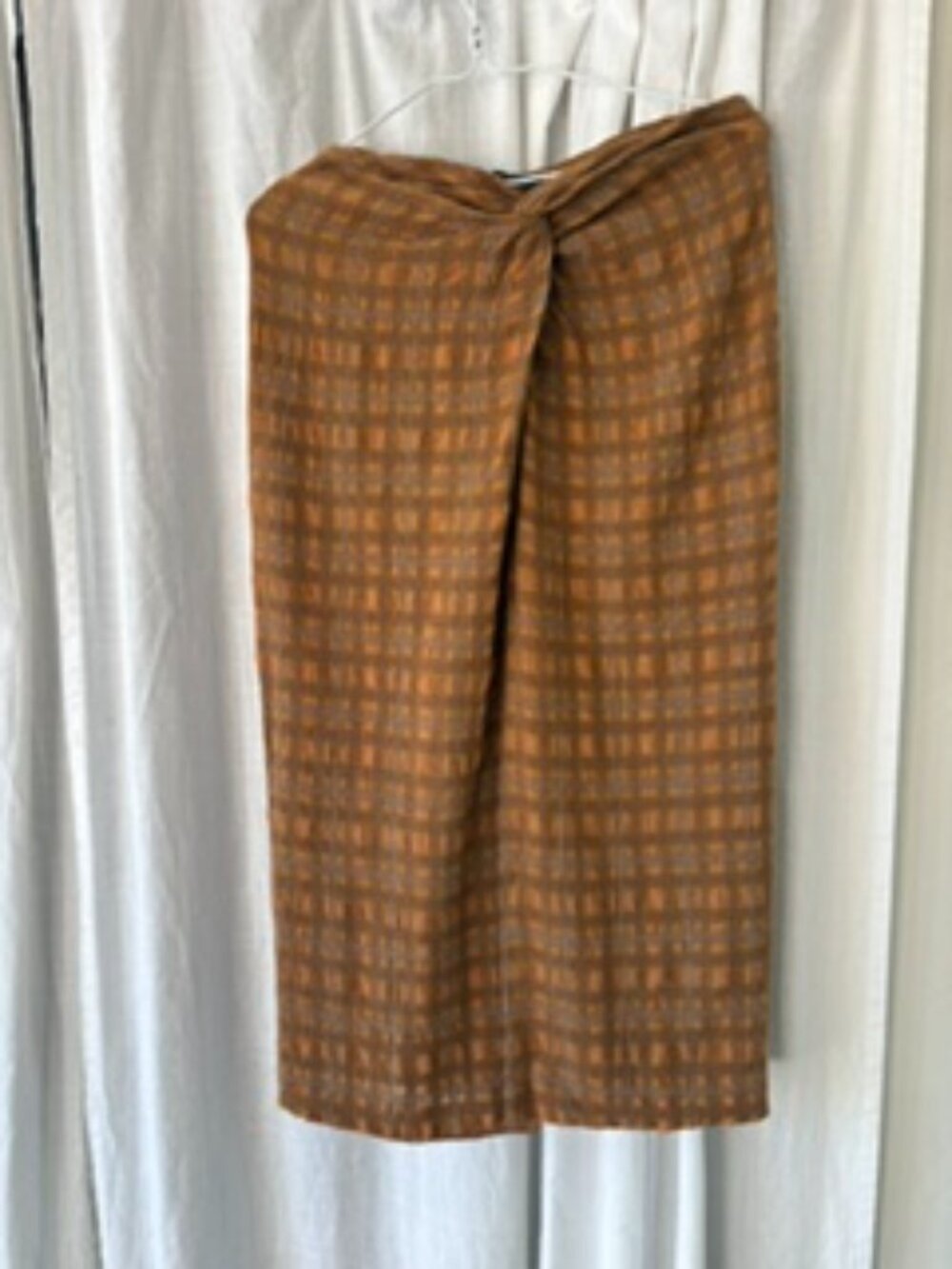 Zara Twist-Front Slitted Plaid Pencil Skirt